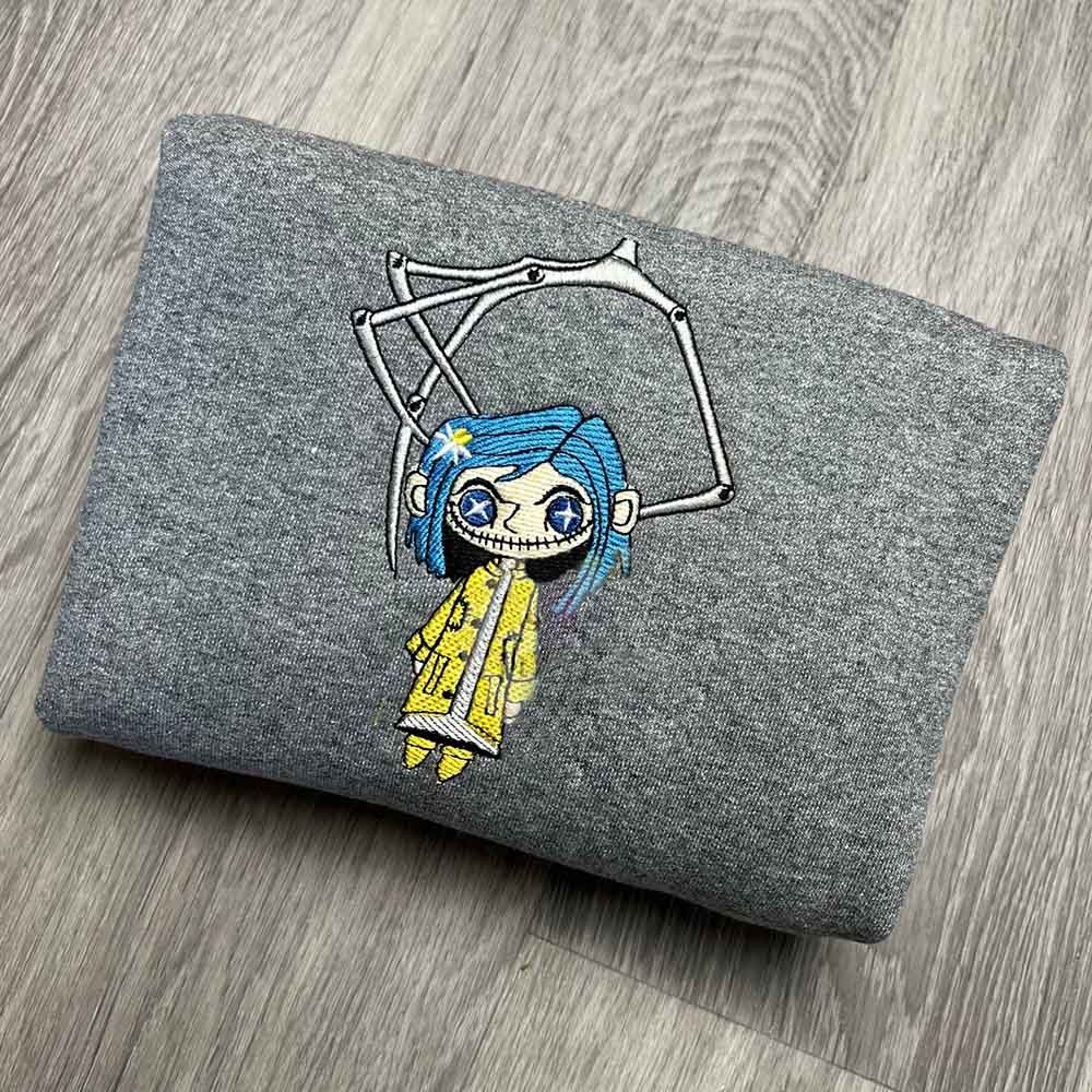 Embroidered Coraline Halloween Hoodie Crewneck For Spooky Season Halloween Party