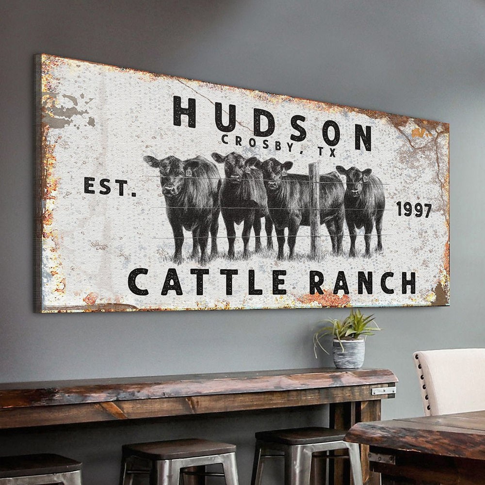 Personalized Canvas Print Rustic Cattle Ranch Sign Wall Decor Father's Day Gift