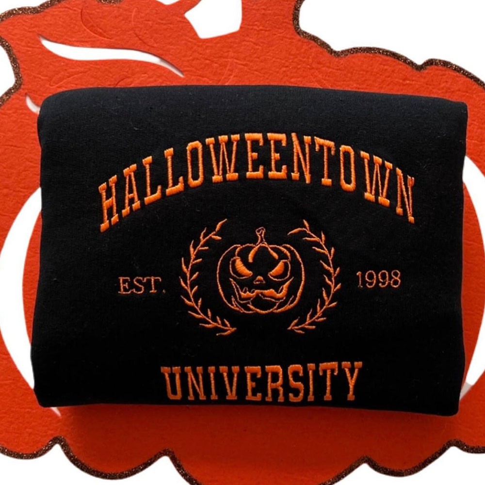 Embroidered Halloweentown University Hoodie Crewneck Spooky Season Halloween Shirt 