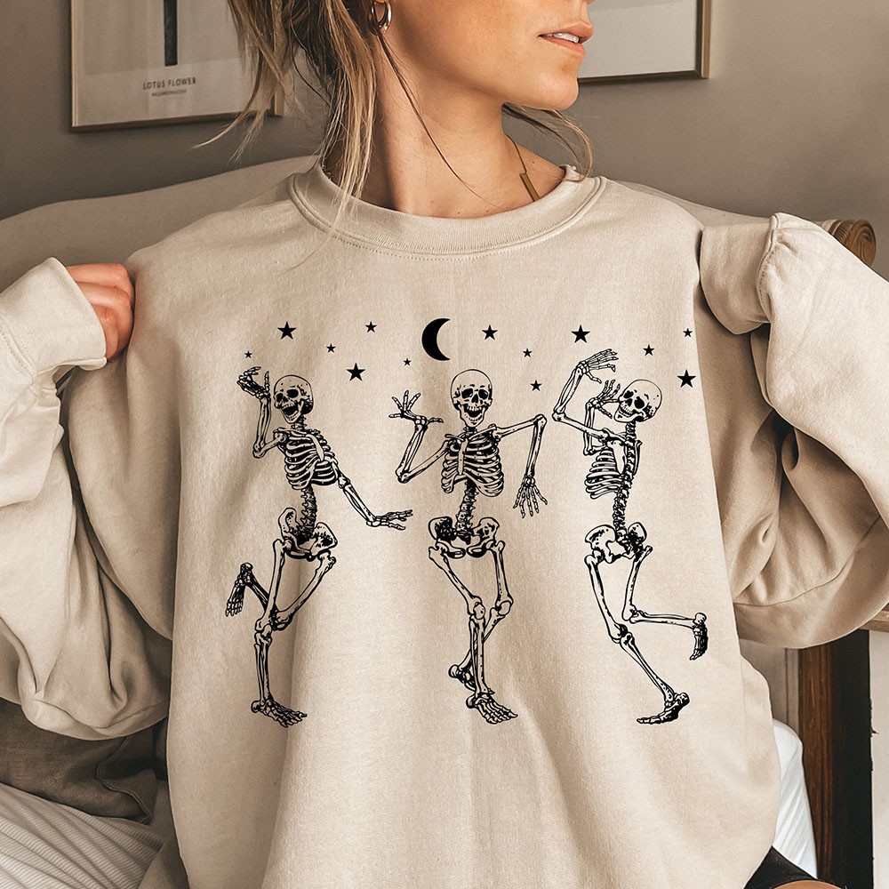 Dancing Skeletons Retro Halloween Hoodie Crewneck For Spooky Season Halloween Party