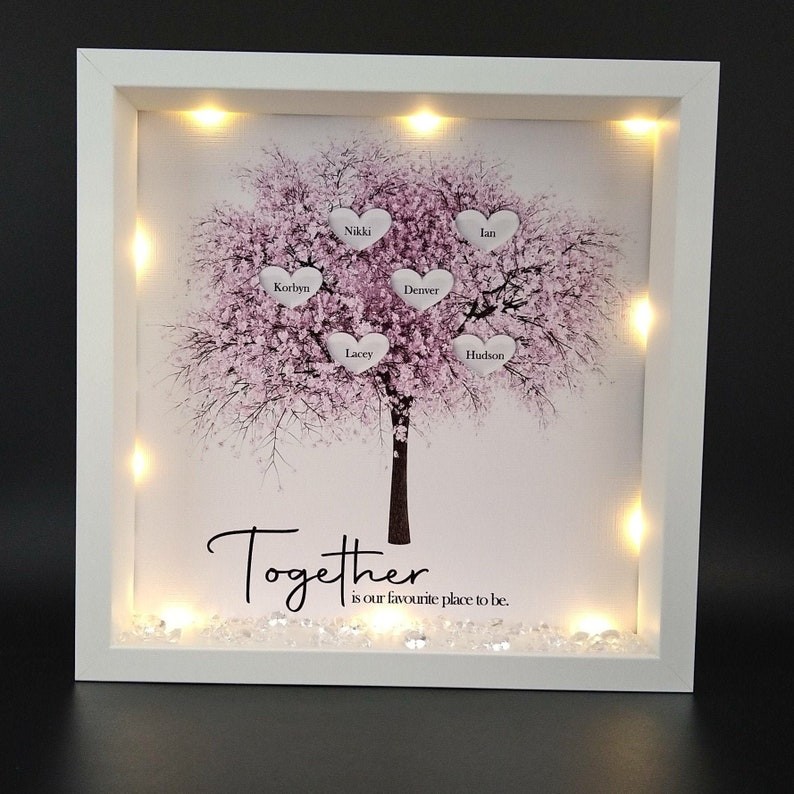 Personalized Light Up Family Tree Box Frame with 1-25 Names Christmas Gift For Grandma, Mom